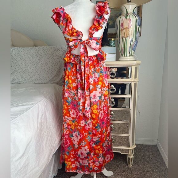 Sugarlips Waverly Floral Lizbeth Ruffle Back Tie Midi Dress - Picture 2 of 7